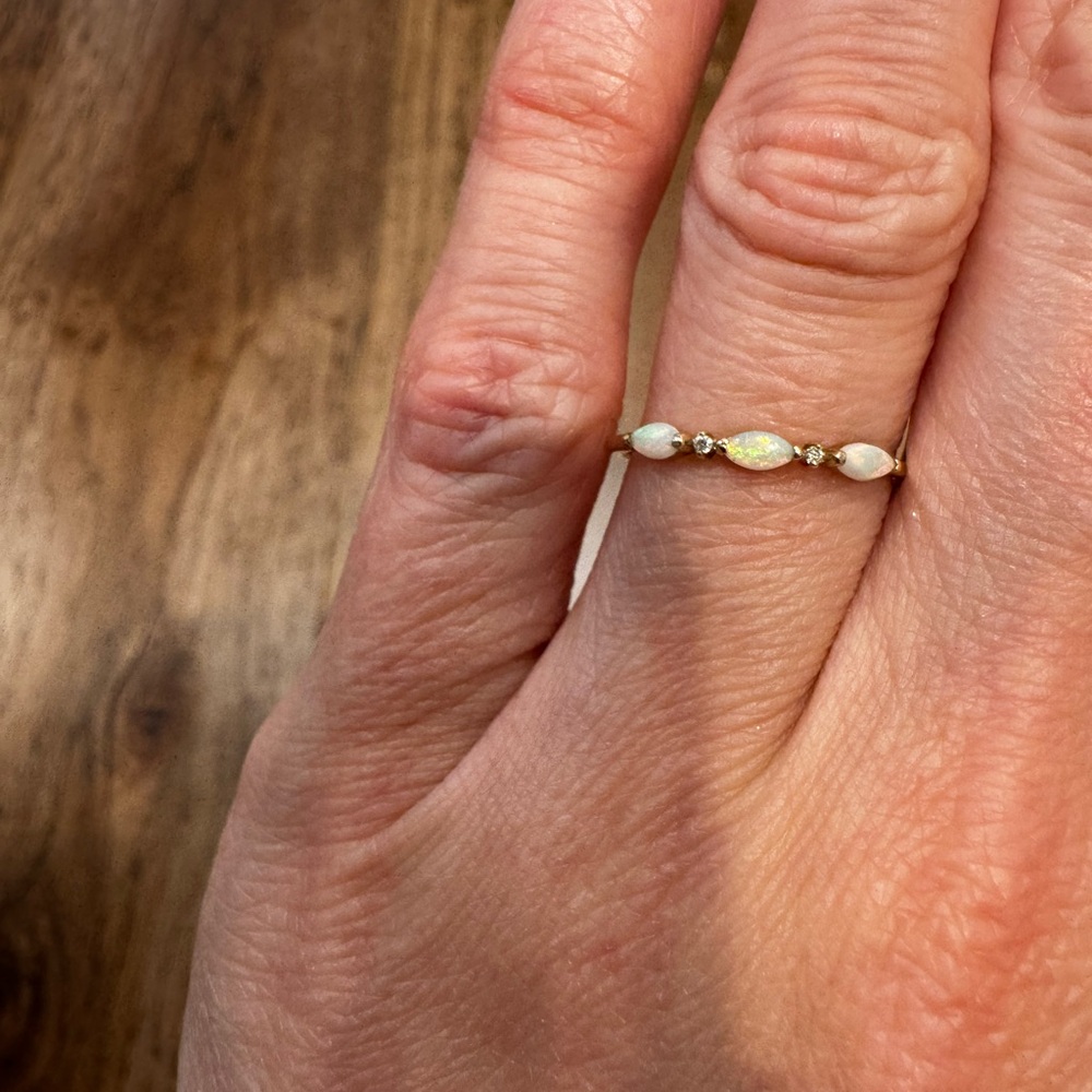 Solid Gold Triple Opal and Diamond Band - Picture 7 of 7